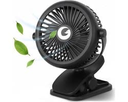 Evolize Mini Ventilator met Clip - Krachtige Draadloze Fan op Batterijen - USB Oplaadbare Ventilator met Klem - Draadloos & Draagbaar - voor Bureau, Bed, Camping & Kinderwagen - Zwart