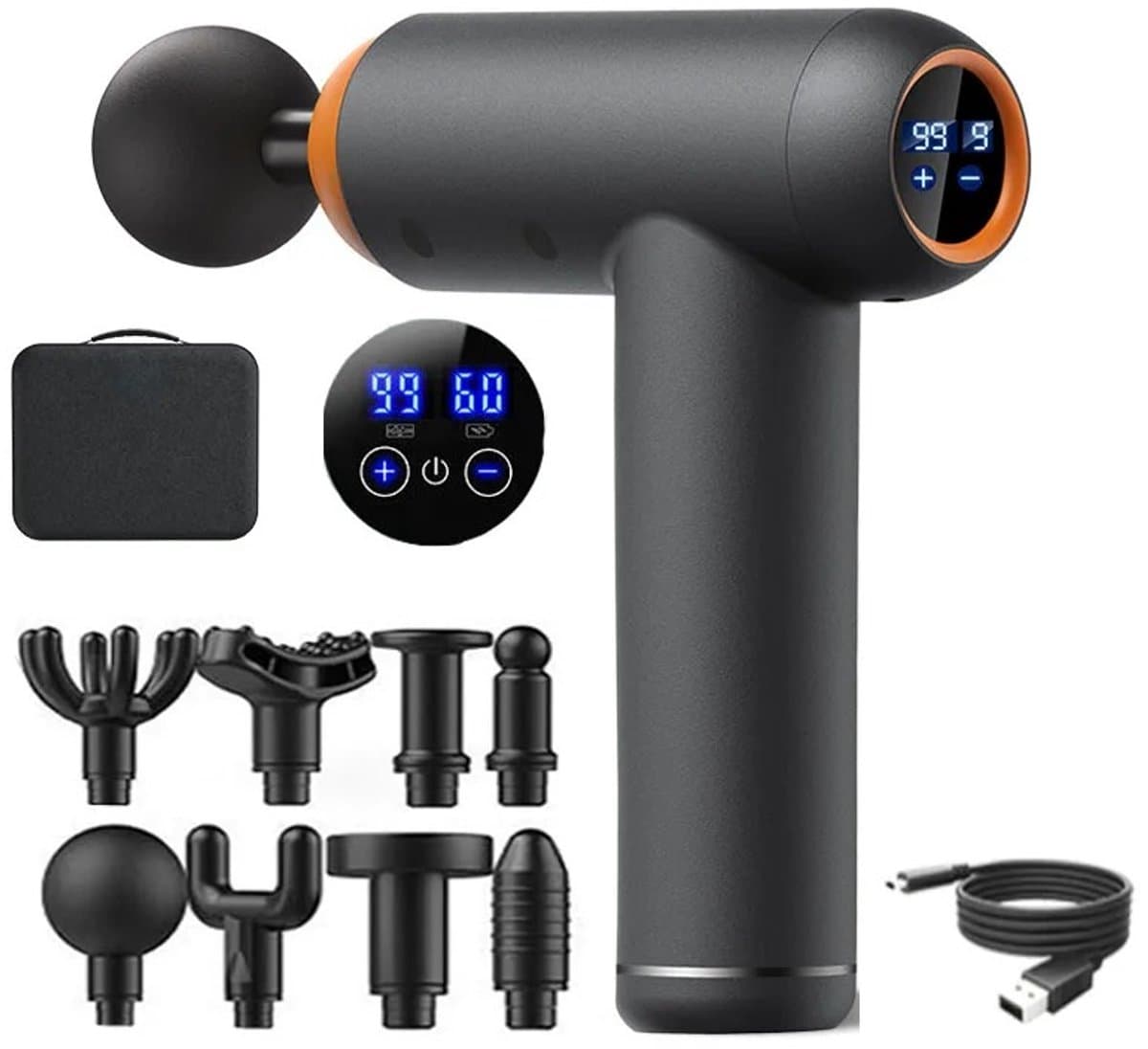 Novendo Goods - Massage-gun - Met 99 versnellingen - 8 Verschillende opzetstukjes - Voor lichaamsmassage en ontspanning - Spierpijnverlichting — afbeelding 1