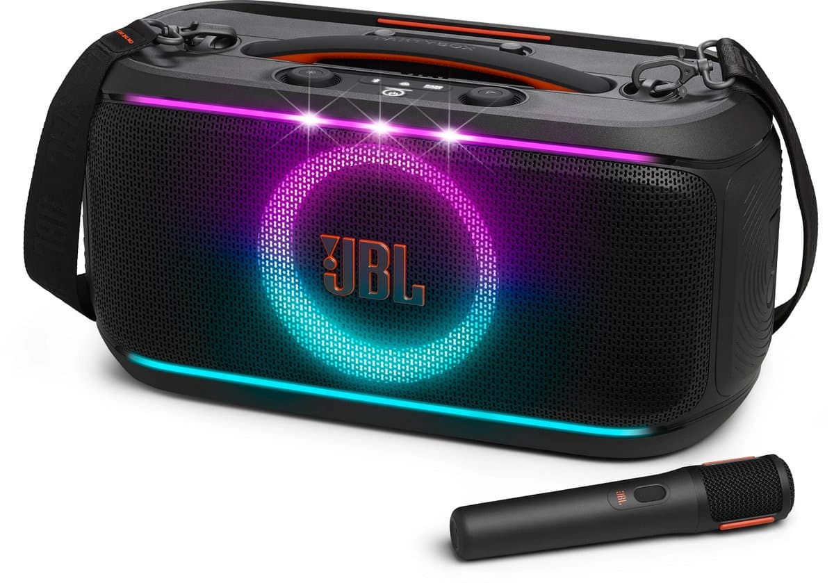 JBL PartyBox On The Go 2 – Draagbare Bluetooth Speaker - Met Draadloze Microfoon - Handige Schouderriem - LED verlichting - Spatwaterdicht - Zwart — afbeelding 1