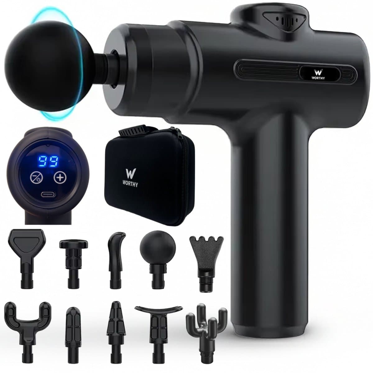 Massage Gun - Massage Gun Professioneel - Krachtig Massage Pistool - Massage Apparaat - Massagegun - 10 Opzetstukken - 99 Snelheden - Draadloos - Inclusief Koffer — afbeelding 1