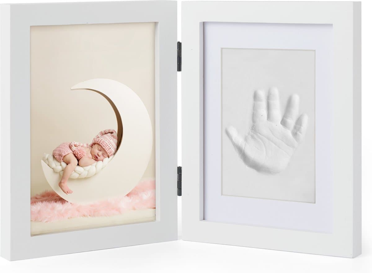 Fotolijst Met Baby Hand- En Voetafdruk In Klei - Veilig En Gemakkelijk - Gipsafdrukken Kraamcadeau — afbeelding 1