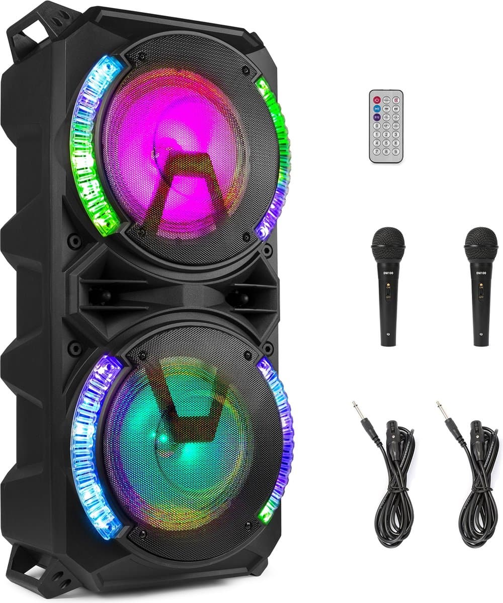 Party speaker Bluetooth - Fenton LIVE280 - 900 Watt - Partybox op accu - karaoke set met 2 microfoons — afbeelding 1
