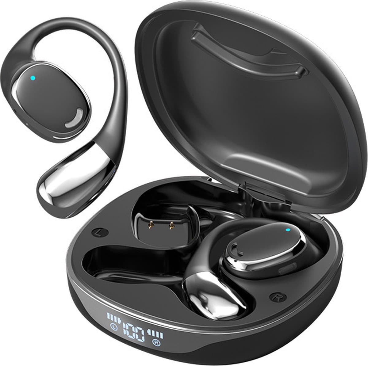 Oortjes Draadloos- Open-Ear-Bone Conduction headphone-Langdurig Batterij – Ideaal voor Kantoor -Bluetooth Headset met Oplaadcase- Bluetooth 5.4- Touch Control -Inclusief Oorhaak — afbeelding 1