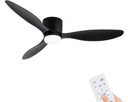 Bovista Plafondventilator - Met Verlichting - Plafond Ventilator - Met Lamp - Plafonniere Met Ventilator - Met Licht - Zwart - 132cm