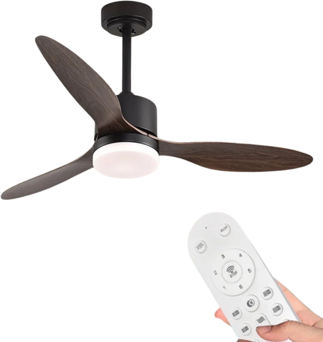 Nivard Plafondventilator - Met Verlichting - Plafond Ventilator - Met Lamp - Plafonniere Met Ventilator - Met Licht - Donker Hout - 105cm — afbeelding 1