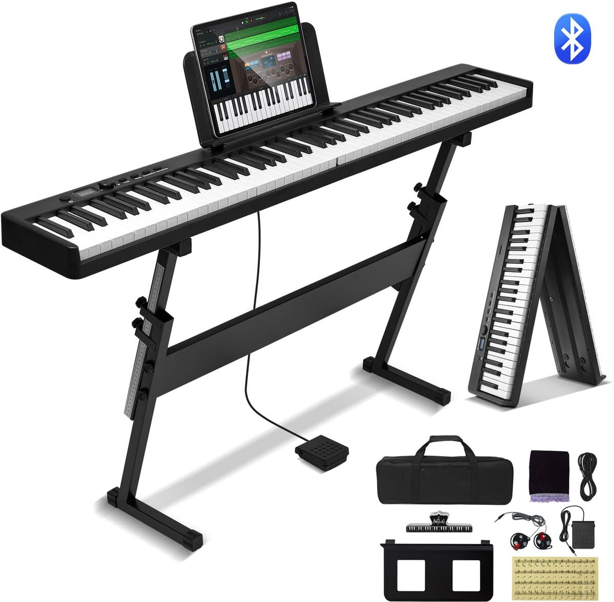 88-Toets Opvouwbare Piano Met Bluetooth En Midi-Ondersteuning, Een Draagbare, Elektronische, Digitale Opvouwbare Piano Met Standaard, Sustainpedaal, Tas En Snelheidsgevoelige Toetsen — afbeelding 1