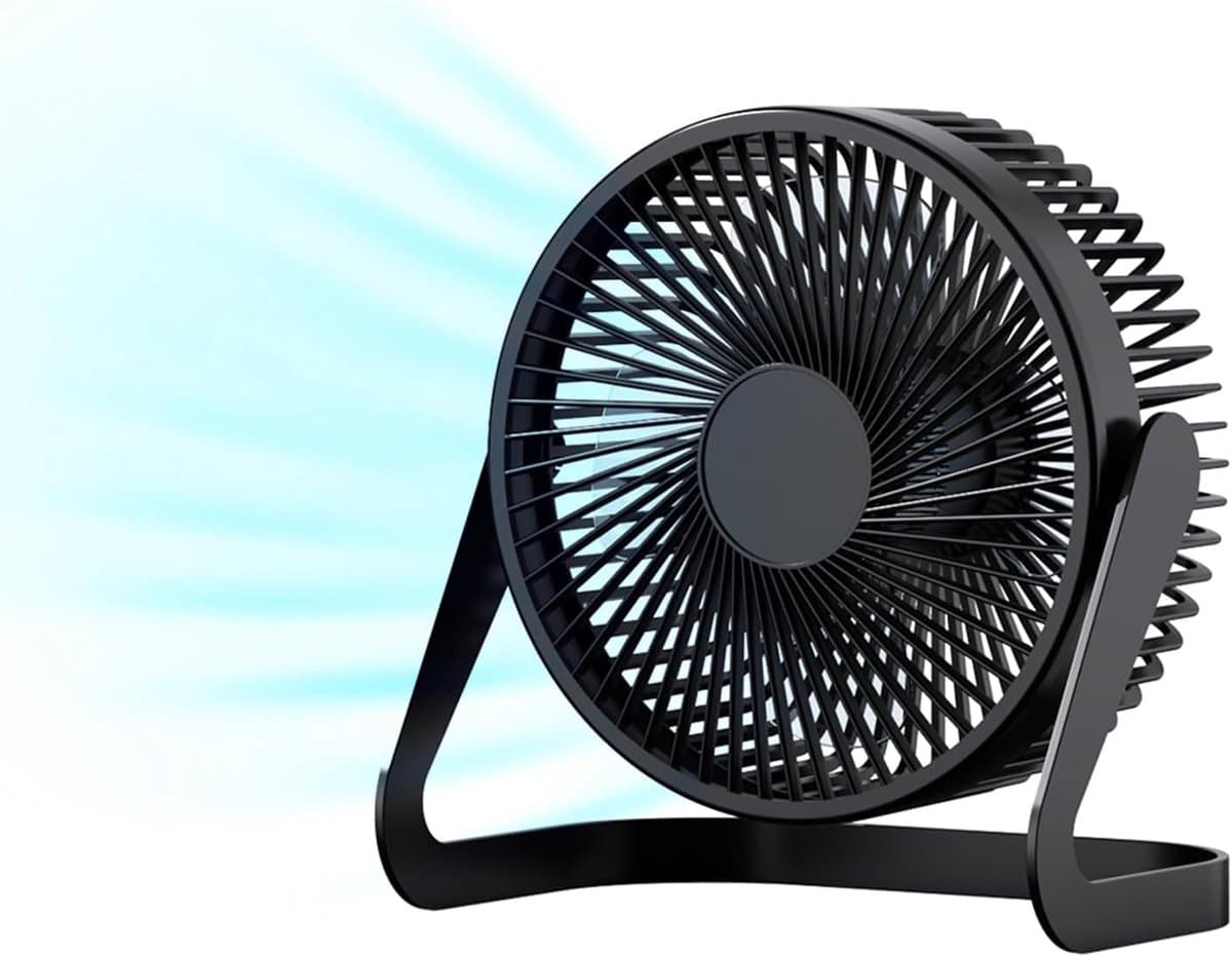 USB-aangedreven miniventilator - Stille bureauventilator - 2 snelheden met sterke wind - 360° rotatie - Geschikt voor kantoor en studeerkamer - Zwart — afbeelding 1