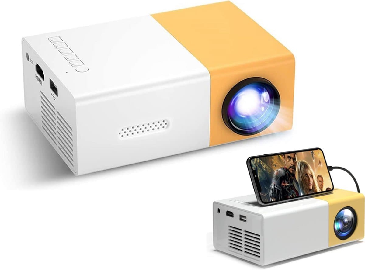 Mini Beamer - Input Tot 1080p Full HD - Projector - Mini Projector - HDMI - USB - Wit / Geel - Smartphone - Draagbaar - Ingebouwde Speaker - HD Beamer Geschikt voor Presentatie En Home Cinema - Geel En Wit — afbeelding 1