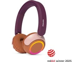 PHILIPS TAK4200MP 4200-serie On Ear draadloze opvouwbare hoofdtelefoon voor kinderen - 45 uur afspeeltijd, beperkt volume, Audio delen, laadkabel meegeleverd - Ambiant verlichting - Magenta Paars