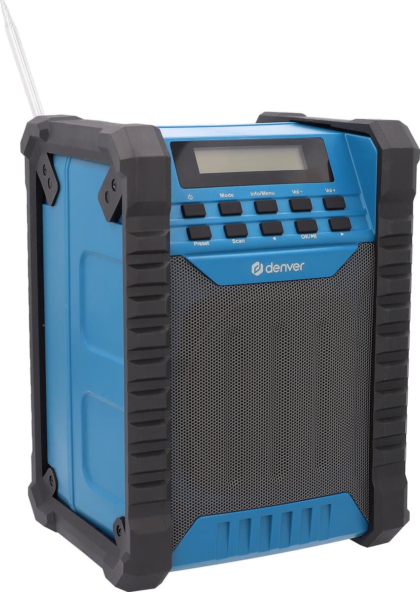 Denver Bouwradio - Bluetooth - met Accu - AUX - FM - USB-C - Spatwaterdicht - WRB60 — afbeelding 1