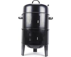 MS® - 3 in 1 Houtskoolgrill - 2-Laags - ø 40 cm - Barbecue - Roker - Stoven - Multifunctioneel - Met thermometer - Zwart - Draagbaar