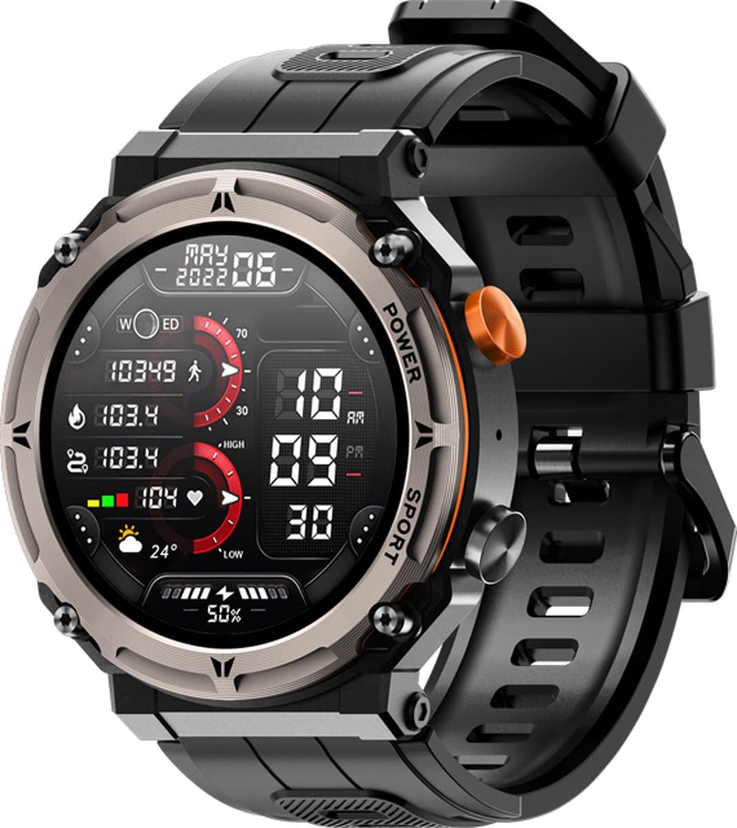 WizBay Premium Select® Smartwatch 1.39 inch - Bluetooth Bellen - Hartslag en Zuurstofmeting - Slaapmonitor - Sportmodi - AI Voice - IP67 - Mat Grijze RVS Kast - Zwarte TPU Band — afbeelding 1