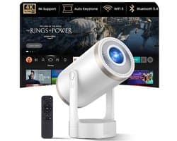 Beamer, ondersteunt 4K 1080P, mini-projector Android 12.0, WiFi, 6, Bluetooth 5.4, 260 lumen, automatische keystone-correctie, 3 installatiemogelijkheden, 180° rotatie voor thuisbioscoop