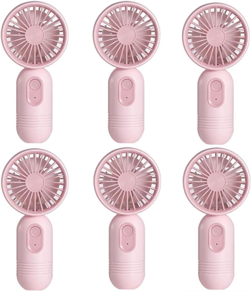 Mini draagbare ventilatoren (6 stuks), schattige, lichtgewicht handventilatoren op batterijen, 3 windsnelheden, USB-oplaadbaar, ventilatoren in de vorm van wimpers, unisex, geschikt voor kantoor, buiten, reizen en kamperen - Roze — afbeelding 1