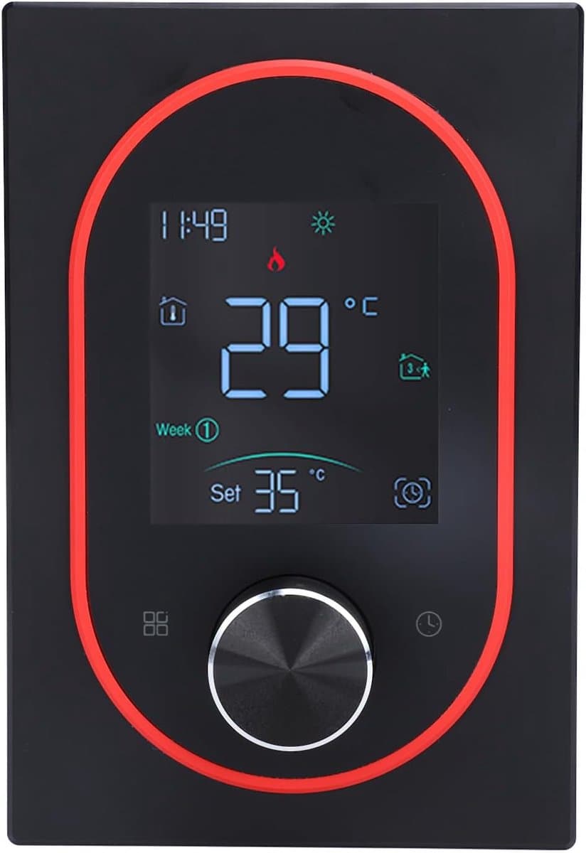 Slimme thermostaat - Programmeerbare regelaar - Energie besparen - App bediening - 88 mm breed - Zwart — afbeelding 1