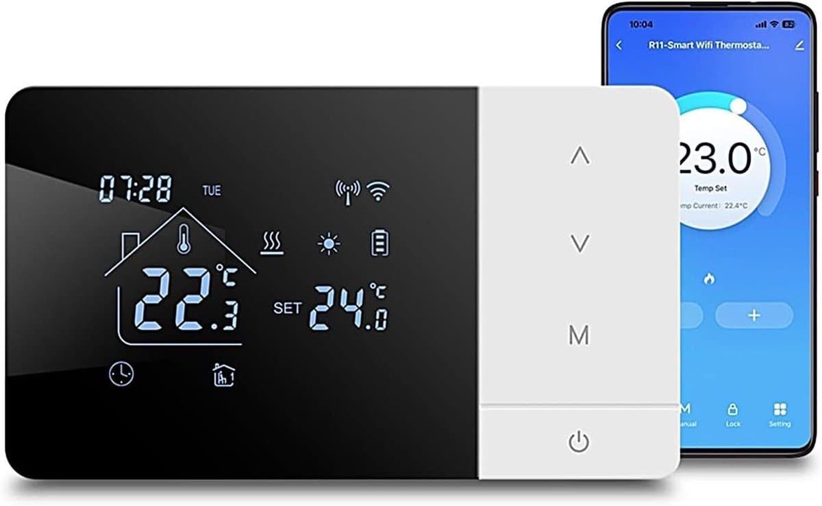 Thermostaat Huis - Temperatuurregelaar Slim - Klimaatregeling Thuis - Touchscreen Spraakbediening - 14 x 8.1 x 2 cm - Zwart Wit — afbeelding 1