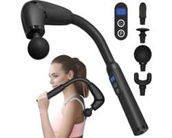 Thijox - Massagepistool met Verlenggreep, U-vormig Diepweefselpercussie Massageapparaat voor Nek, Schouder en Benen - 4 Massagekoppen, 6 Snelheden, Dr