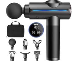 Massagepistool, Deep Tissue Massagepistool, Stille elektrische percussiemassager, Draagbare elektrische spiermassager met draagtas, 20 snelheden en LED-display, Grijs