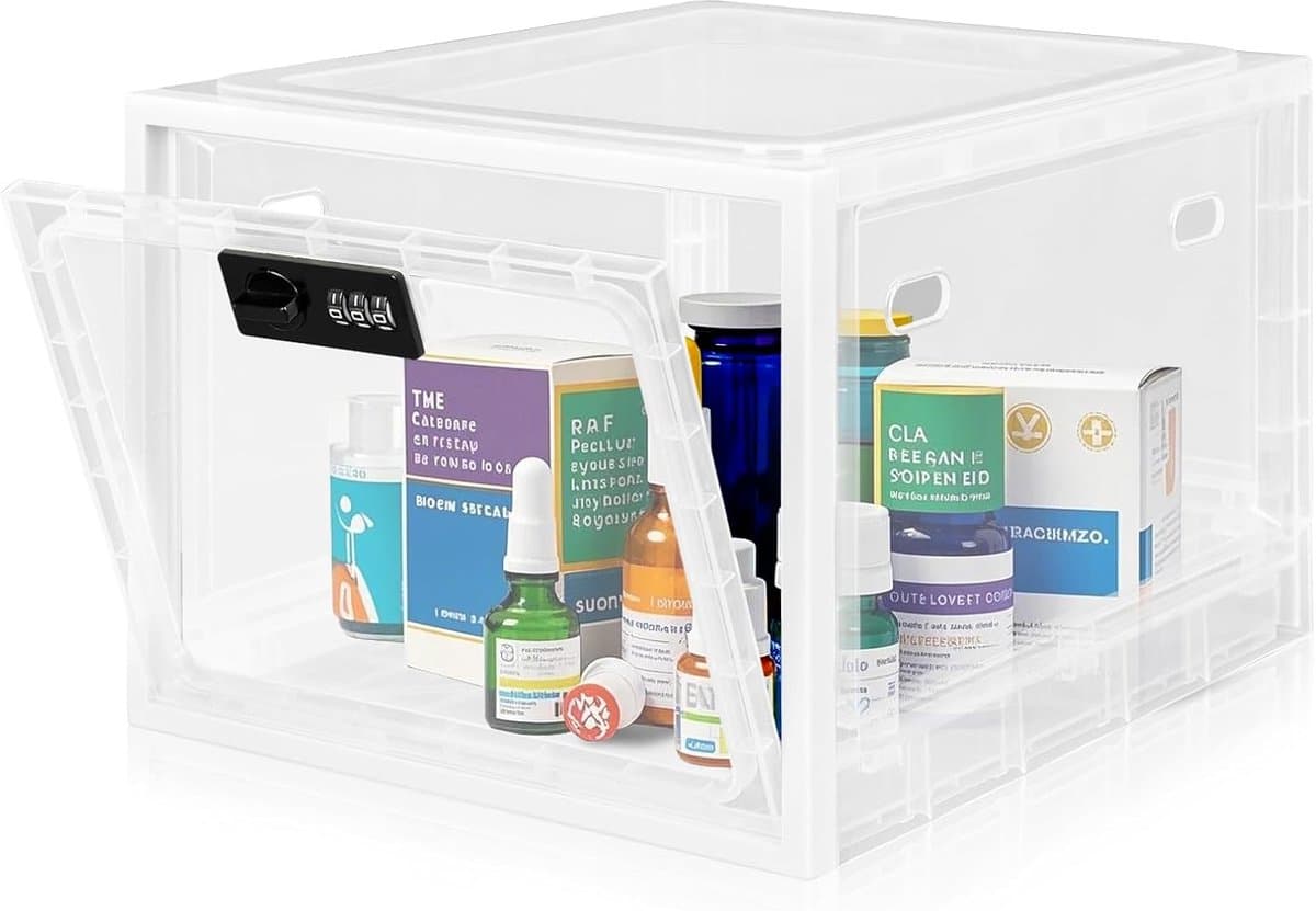 Thijox - Transparante Afsluitbare Doos met Cijferslot, Veiligheidsbox voor Medicijnen, Mobiele Telefoon, Snacks, Stapelbare Opbergdoos voor Koelkast ( — afbeelding 1