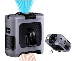 Tailleventilator – 10000 mAh Draagbare Ventilator – Krachtige Luchtstroom – LED Lamp & Powerbank – Met Stalen Clip – Zwart/Grijs