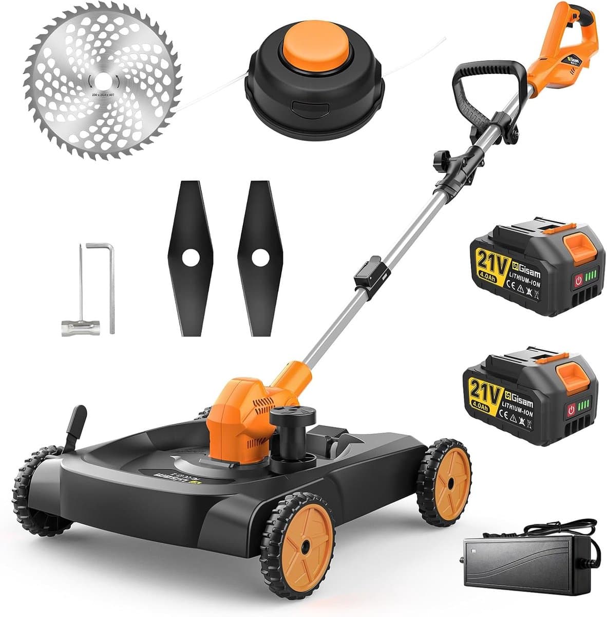 Accugrasmaaier 3-in-1 - Grasmaaier trimmer - Gazononderhoud - Borstelloze motor - 48 cm snijbreedte - Oranje — afbeelding 1