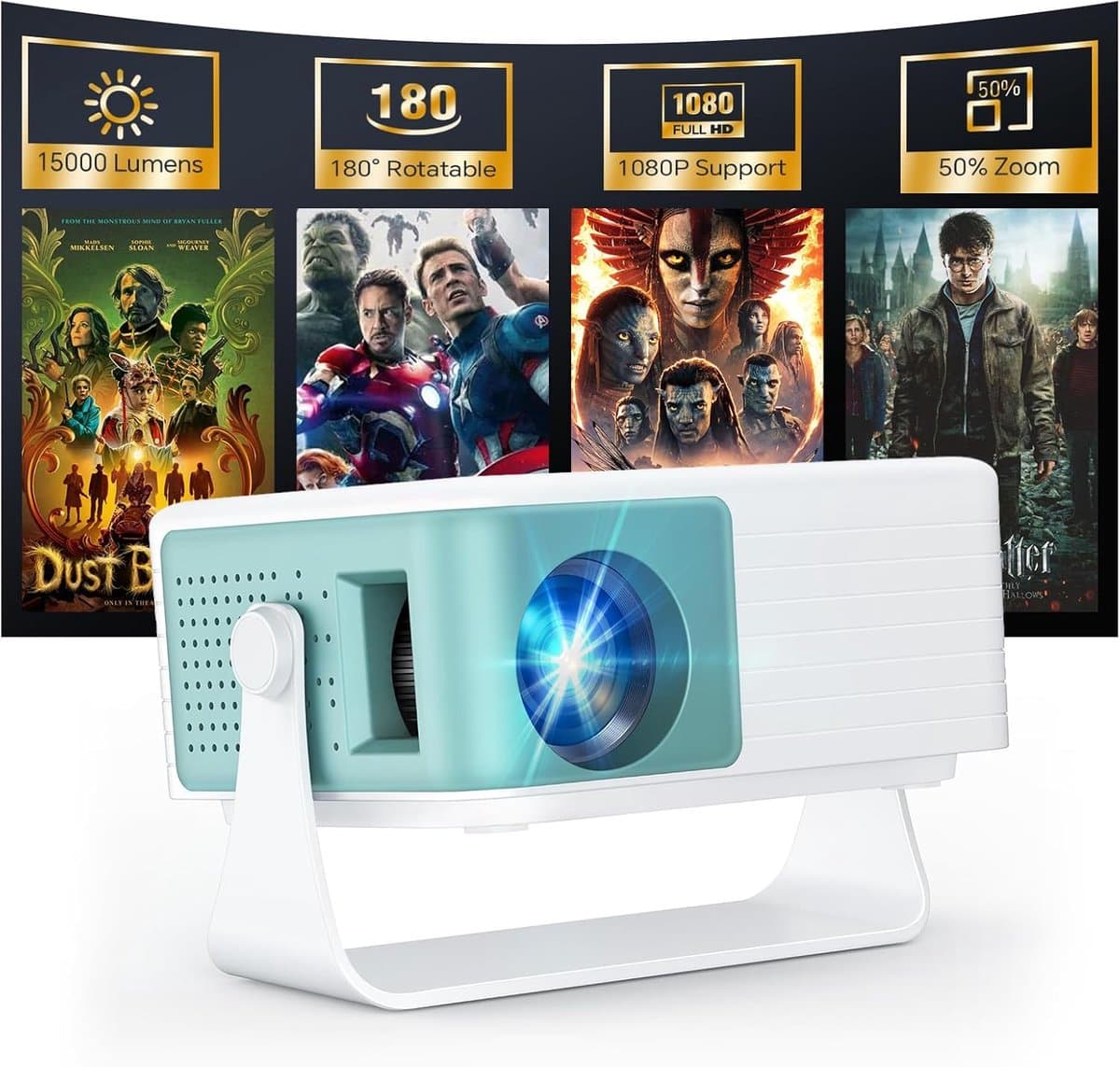 Mini Beamer HD 720P – Full HD Ondersteuning – Automatische Keystone – WiFi – Bluetooth – Draagbare Projector voor Home Cinema, Gaming en Presentaties — afbeelding 1