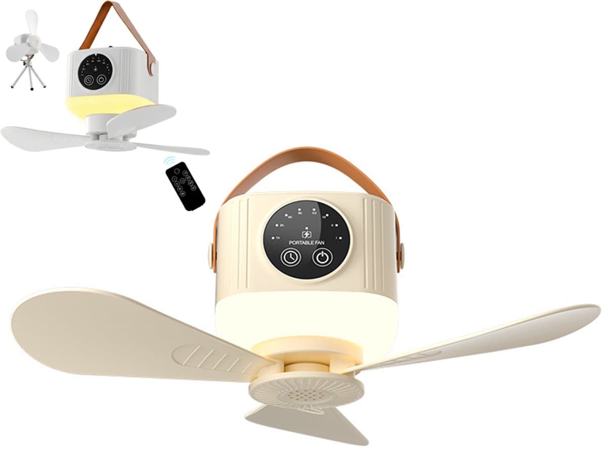 KZQ Draagbare tentventilator plafondventilator 4 snelheden stil dimbaar LED licht afstandsbediening met timer voor camping tent RV geel — afbeelding 1