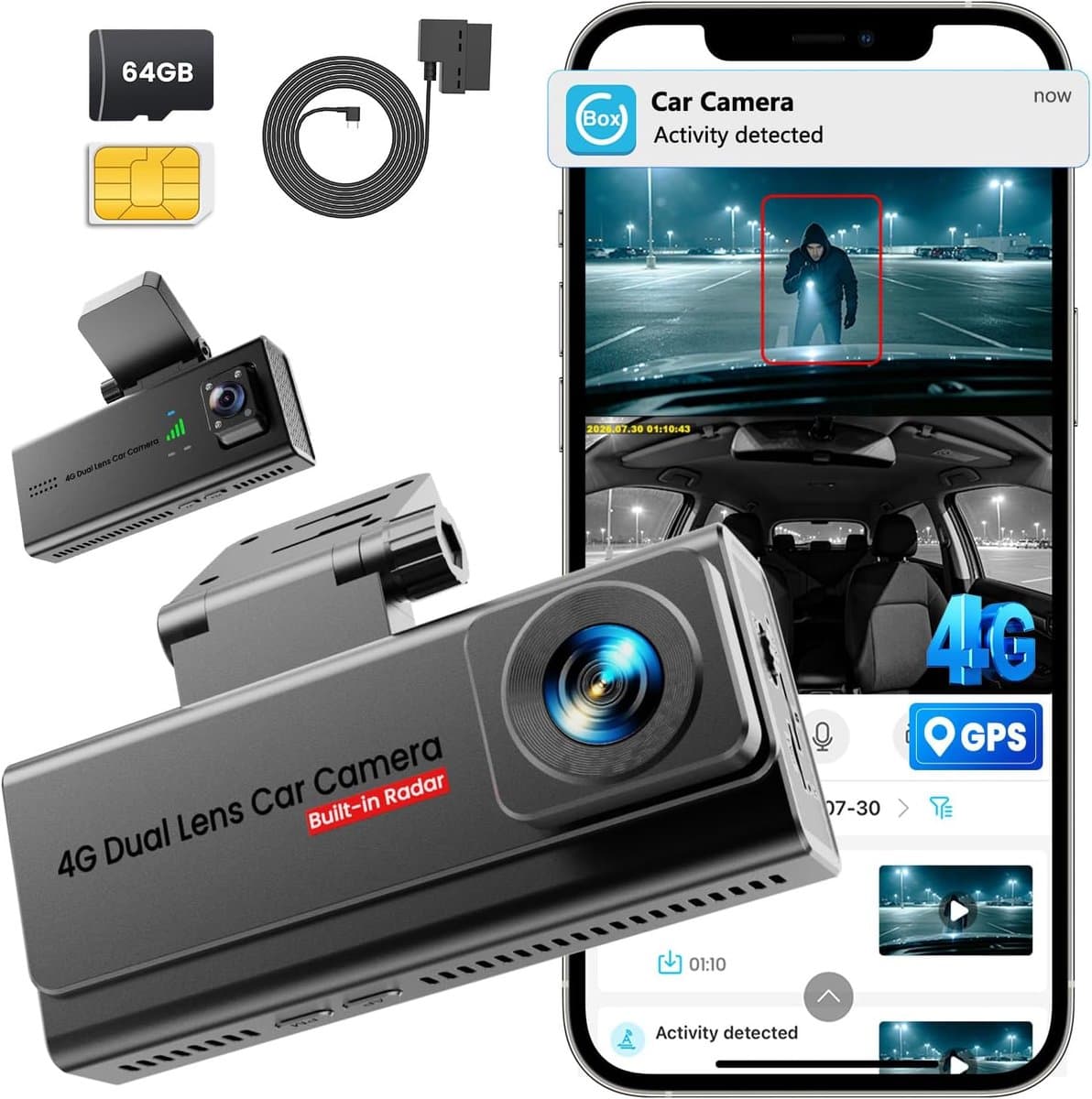 Dashcam auto 4G LTE - met SIM - live televisie - 24/7 parkeerbewaking - ShopVlot — afbeelding 1