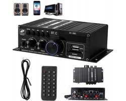12V Bluetooth Versterker 40W - 2.0 Stereo & Aluminium Behuizing - FM USB SD Multi-source - 90dB Signaal-ruis & 20Hz-20kHz - Incl. Afstandsbediening - Voor Thuis & Auto