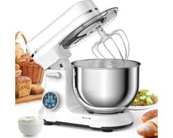 Keukenmixer - Keukenmachine - Foodprocessor - Keukenrobot - 1200W - OLED Touchscreen – 11 Snelheden – 5L RVS Mengkom – Elektrische Foodmixer - Wit