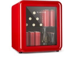 Klarstein PopLife Drankenkoeler - Minibar, Retro Koelkast, 0-10°C, slechts 39 dB, 48 L, milieuvriendelijk, dubbelwandige deur, retro design, rood