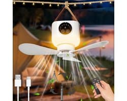 GELLDG Plafondventilator met Verlichting - Draadloze Kleine Deckenventilator met USB Oplaadbare Accu en Timer - Geschikt voor Camping, Pavillon en Terras - 8.5x8cm - Kunststof - Inclusief Draadloze Afstandsbediening