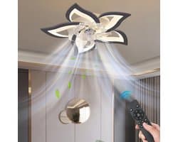Plafondlamp - Met Ventilator - Plafondventilator - Met Afstandsbediening - 6 Standen - Stille Ventilator - Dimbaar - Winter en Zomer Modus - Zwart - Lotus - Bloem