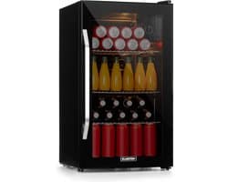 Klarstein Drankkoeler minikoelkast met glazen deur, minikoelkast voor op de kamer, kleine met verstelbare schappen, kleine koelkast van 80 liter, stille koelkast voor binnen en buiten - Drankkoelkast - Touch - Zwart - Drankenkoeler