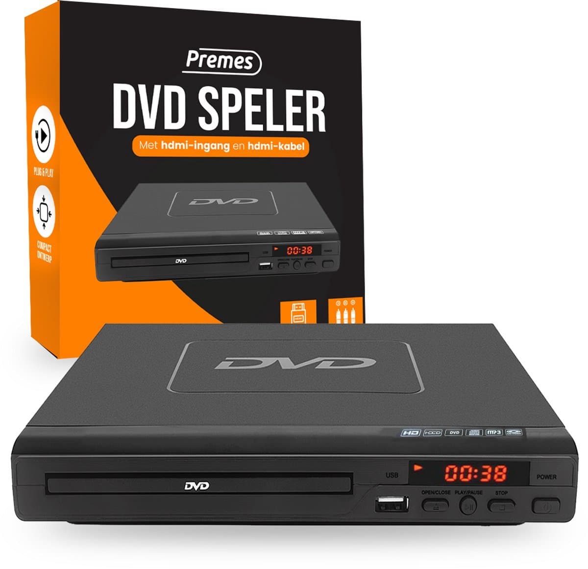 Premes DVD Speler Met HDMI - Full HD - 1080P - Inclusief HDMI, AV-Kabel En Afstandsbediening - USB - DVD En CD Speler — afbeelding 1