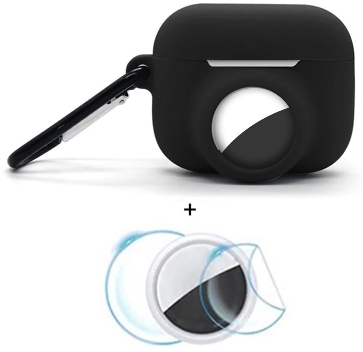 2 in 1 AirPods Pro 3 en Airtag Case - Beschermhoes - AirPods Pro 3 Cover - AirPods Pro 3 AirTag Hoesje - tracker - hoesje geschikt voor Apple Airpods Pro 3 - zwart - met screenprotector — afbeelding 1