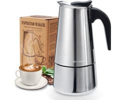 Espresso Maker Koffiezetapparaat 430 Roestvrijstalen Mokkapot Espresso Maker voor 4/6/10 Kopjes Koffiezetapparaat voor op het fornuis Geschikt voor Inductiekookplaten, 300 ml.