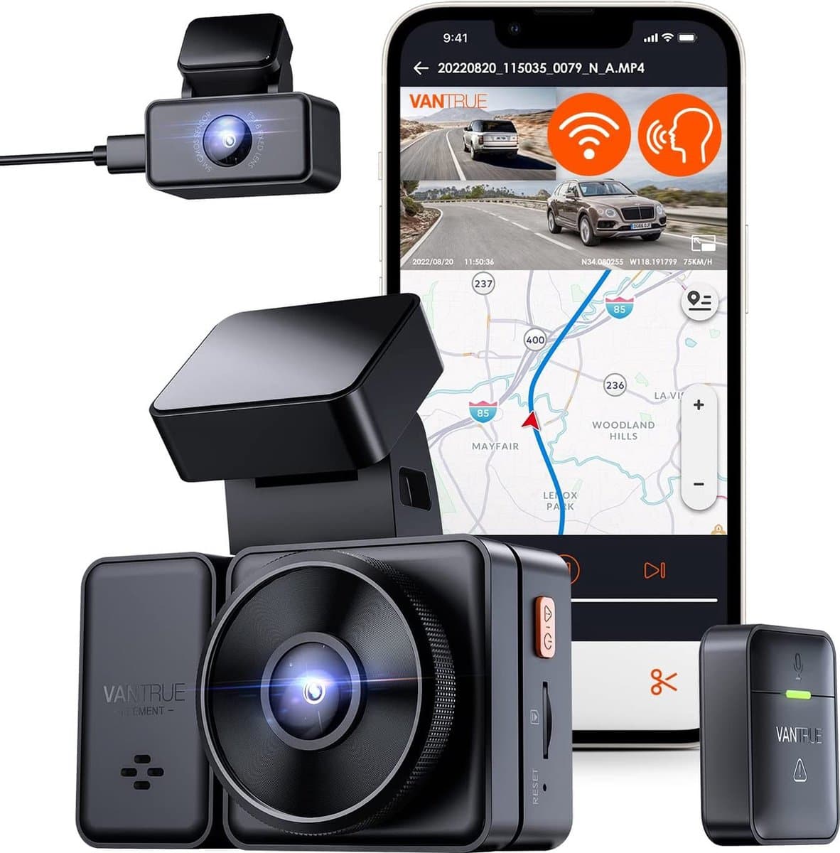 Vantrue E2 Dual 2K QuadHD Wifi GPS dashcam voor auto — afbeelding 1