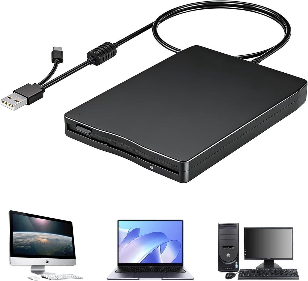 Extern Diskettestation - FDD Lezer - Oude Data Lezen - Plug and Play - 35 inch - Zwart — afbeelding 1