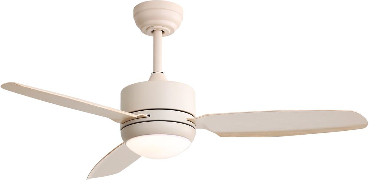 Plafondventilator Met Lamp - 3 ABS Bladen - Ø 46 inch - Dimbare lamp met 3 lichtstanden - 6 standen voor de windkracht - Met Afstandsbediening - LED's Light - Crèmewit — afbeelding 1