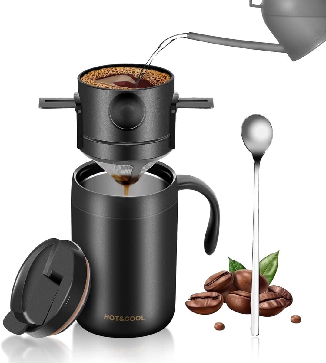 Daity Draagbare pour-over koffiekop — Pour-over koffieset — Draagbare koffiekit — Ideaal voor op reis — kamperen — op kantoor en backpacken — afbeelding 1