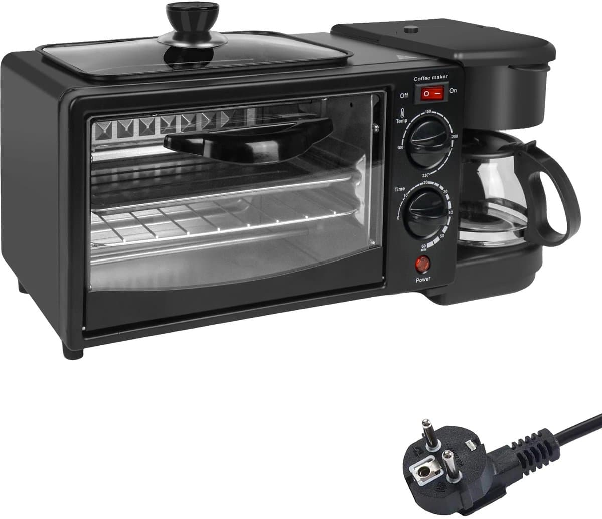 Innovastore Ontbijtmachine - Oven - Koffiezetapparaat - Broodrooster - Bakken - Warmhoudplaat - Kamperen - 3-1 machine - Zwart — afbeelding 1