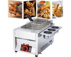 Gasfriteuse Roestvrijstaal - Professionele Fritteuse - Efficiënt Koken - Dubbele Tank - 11L Capaciteit - Zilver