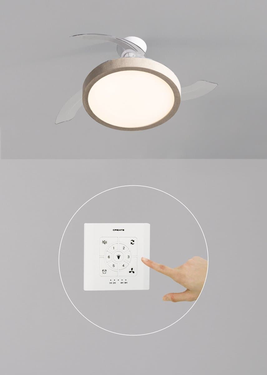 CREATE - Plafondventilator 40W stil met intrekbare bladen en LED-licht, verschillende maten - M - Met licht - Controller voor wandmontage - WIND CLEAR STUDIO — afbeelding 1