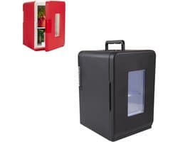 KZQ Mini koelkast 15 liter 2-in-1 minibar koel en warm AC/DC 230V/12V draagbaar zwart zwarte glazen deur voor auto kantoor camping thuis eten drinken