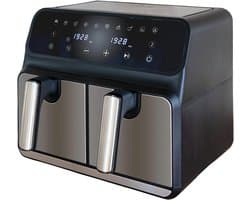 Heteluchtfriteuse Dubbele Mand - Airfryer Dubbele Zone - Gezond Frituren - Twee Aparte Zones - 8 Liter - Zwart