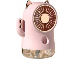 Ventilator - Mini ventilator - Oplaadbare kleine ventilator met vernevelaar, krachtige luchtstroom met 3 standen, draagbare tafelventilator, brede luchtverspreiding, stille oscillerende luchtcirculator voor thuis en op kantoor (roze)