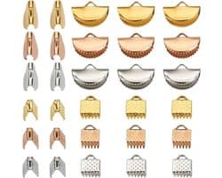 450 stuks lint krimpeinden in drie kleuren met rechthoekige en half ronde vormen, ideaal voor het maken van armbanden en sieraden