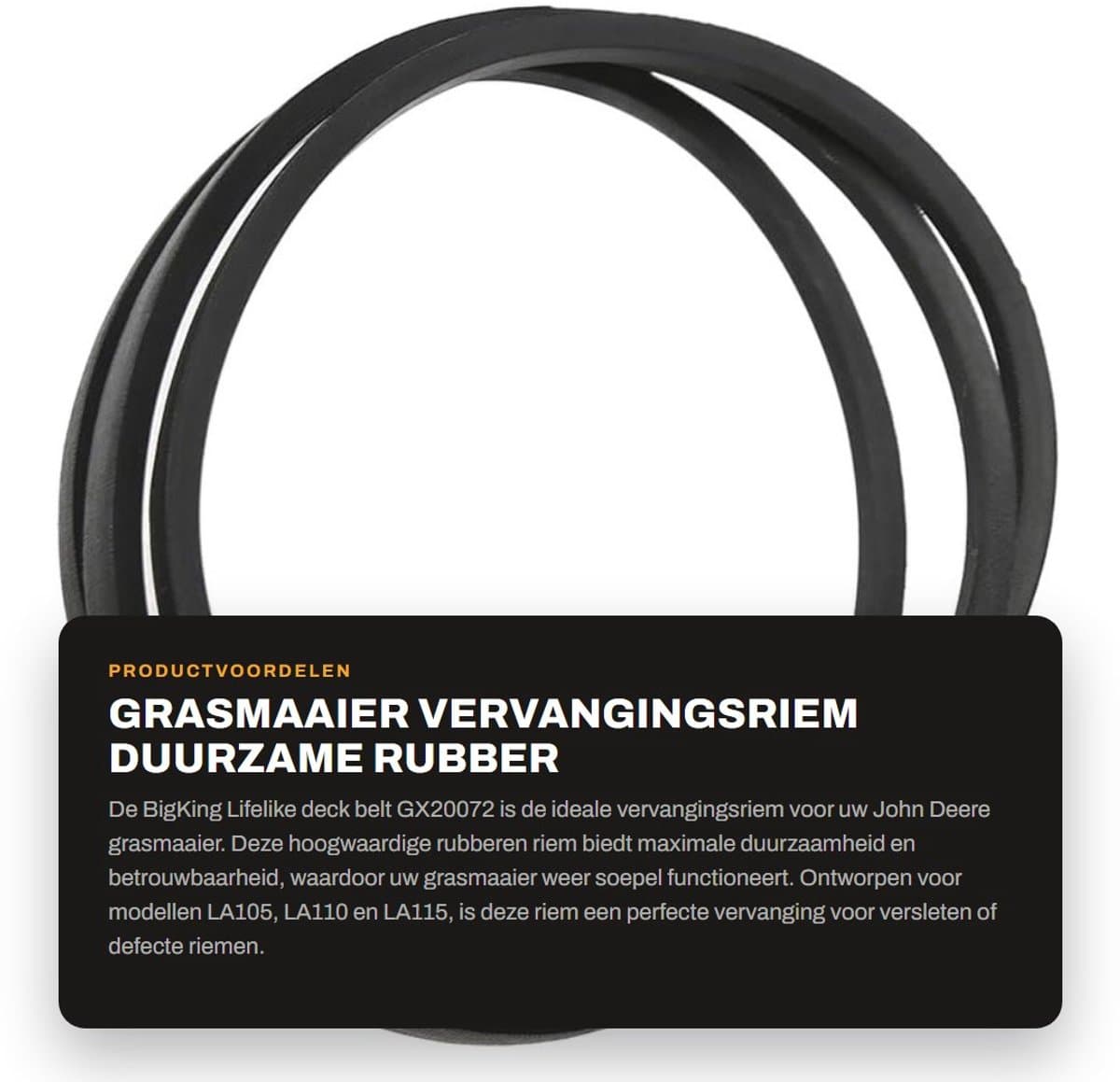 Dailygoods- Deck Belt - Hoogwaardige Rubber - Vervangingsaccessoire - Geschikt voor John Deere LA105/LA110/LA115 - Lengte 223 cm - Schokbestendig en Duurzaam - Maaiertouw — afbeelding 1