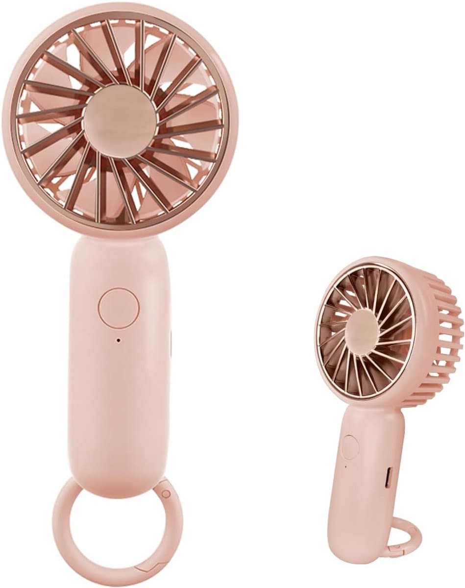 Mini handventilator, tafelventilator met haak, lichtgewicht USB-ventilator, oplaadbaar, geschikt voor binnen- en buitengebruik (roze). — afbeelding 1